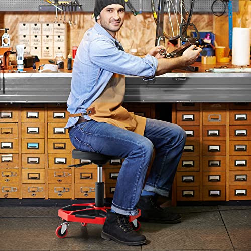Mechanic Stool with Wheels (Red / Tool Tray)
