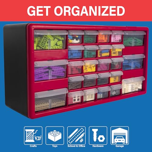 26 Drawer Plastic Storage Cabinet (Red / 26 Drawer / 1 Pack)