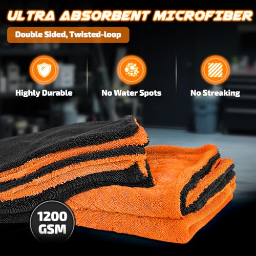 2 Pack 1200 GSM Car Drying Towels (Orange / Pack of 2)