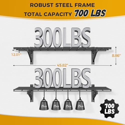 2 Pack Garage Wall Shelving with 4 Hooks (2 pack-1x4ft with 4 hooks)