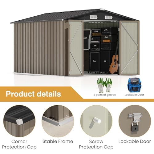 8x12 FT Outdoor Storage Shed (Brown / 8x12 FT)