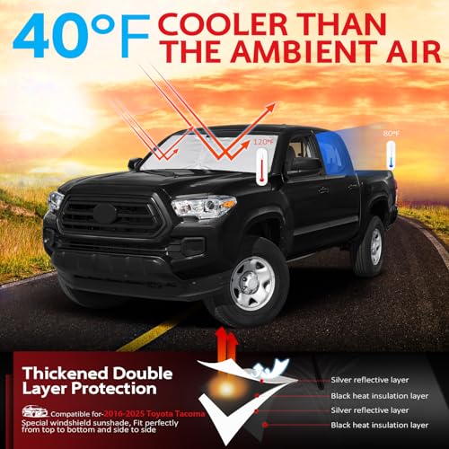 Windshield Sun Shade for Toyota Tacoma 2016 (for 2016-2026 Tacoma)