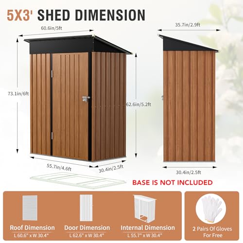 5x3 Ft Outdoor Storage Shed (3x5 FT/No Base)