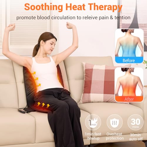 10 Vibrating Massage Nodes Back Massager Chair Pad for Pain Relief (Black-10vibration Motor)