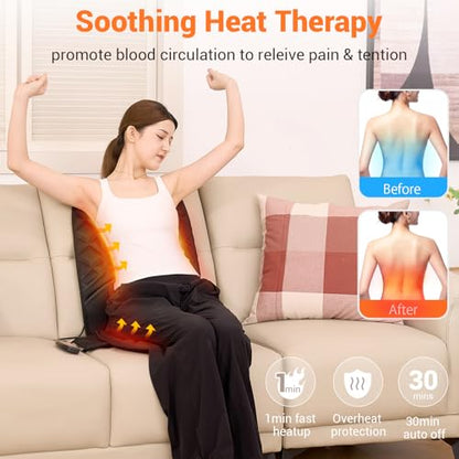 10 Vibrating Massage Nodes Back Massager Chair Pad for Pain Relief (Black-10vibration Motor)