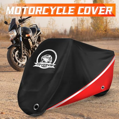 Motorcycle Cover Waterproof Outdoor Storage All Weather Protection (XXL-104 inch / Red)