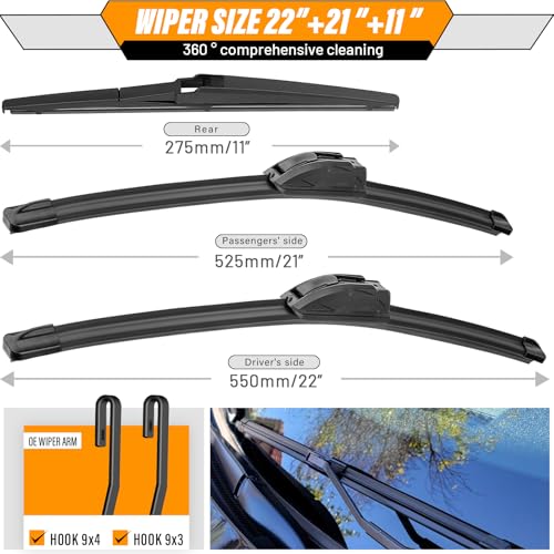 Windshield Wiper Blade Replacement for Jeep Grand Cherokee (22"+21"+11")