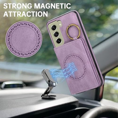 Compatible with Samsung Galaxy S21 FE 5G Wallet Case Screen Protector Crossbody Shoulder Strap Ring Buckle Stand Card Holder Phone Cover for S 21 EF S21FE5G UW S21FE 21S G5 6.4 inch Women Men Purple (Purple / for S21 FE)