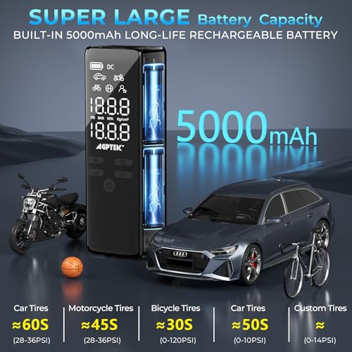 Tire Inflator Portable Air Compressor Pressure Gauge Electric (5000mAh)