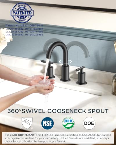 Widespread Black Bathroom Faucet 3 Hole (Matte Black)
