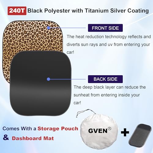 Windshield Sun Shade 2pcs with Bonus Car Sunshade for Front Window Shades 2025 Technology Reflect UV and Heat Sun Visor Automotive Interior Sun Protection (Leopard / Medium)