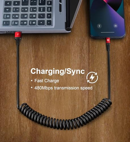 Coiled Lightning Cable (3FT+6FT / USB A to Lightning / Red)
