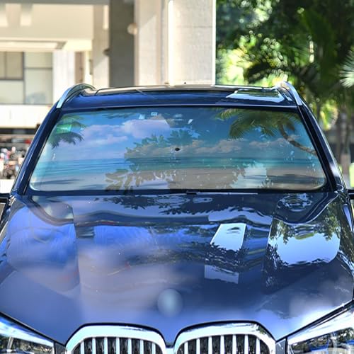 Car Front Windshield Sunshade (Beach, Palm Trees)