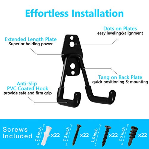 Garage Hooks 12 Pack Wall Storage Hook Includes 2 Extension Cord Holder (12 Pack Black Hooks)