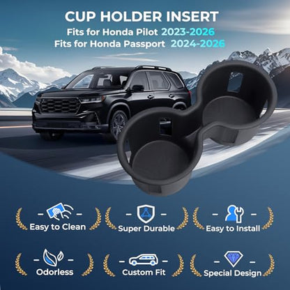 Center Console Cup Holder Inserts for Honda Pilot 2023 (For 23-26 Pilot & 24-26 Passport/Ridgeline)