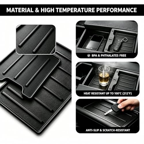Center Console Tray Liner for Toyota Tundra Accessories 2022 (Dark black)