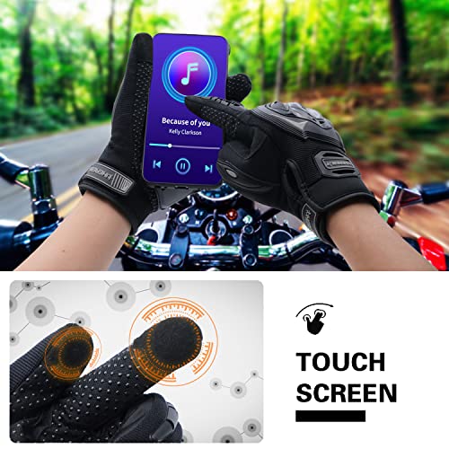 Motorcycle Gloves Touch Screen Full Finger Riding Gloves Knuckle Protection for Men and Women for Dirt Riding (Black / Large)
