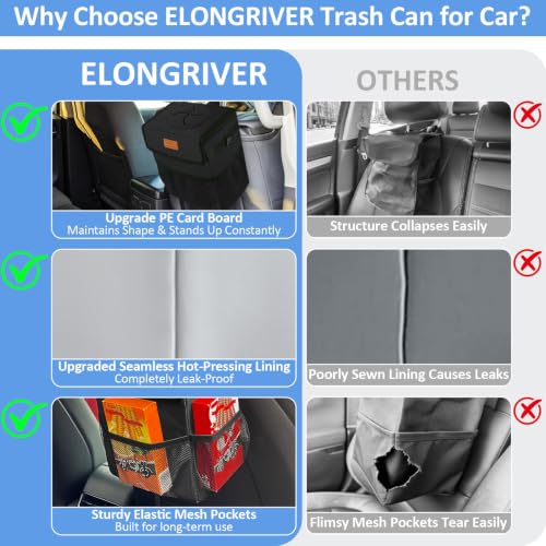 Leak Proof Car Trash Can with Lid Large Black (Balck / 3 Gallons)