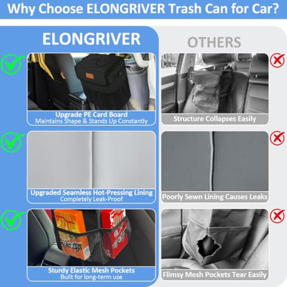 Leak Proof Car Trash Can with Lid Large Black (Balck / 3 Gallons)