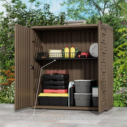 Indoor Outdoor Storage Cabinet with Doors and Shelf (Brown)