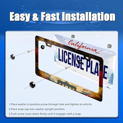 German Flag License Plate Frame Stainless Steel Car Accessory 6.3x12.3In (Vintage German Flag Design)