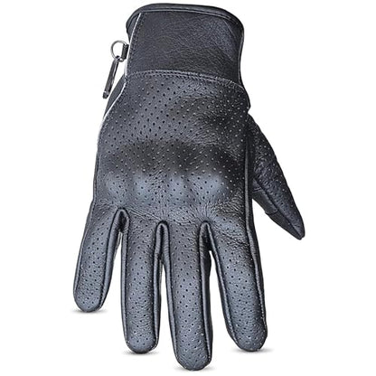 Leather Motorcycle Gloves for Men with reinforcements on Knuckles and Fingers 100% Perforated Calf Leather Riding Gloves with Magic Tape Wrist Closure (Small / Willington Moto Black)