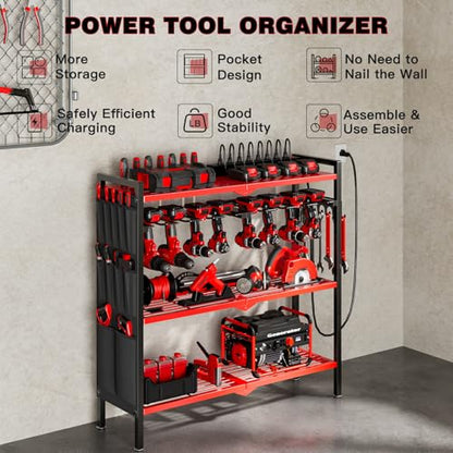 Power Tool Organizer Cart with Charging Station (Red)