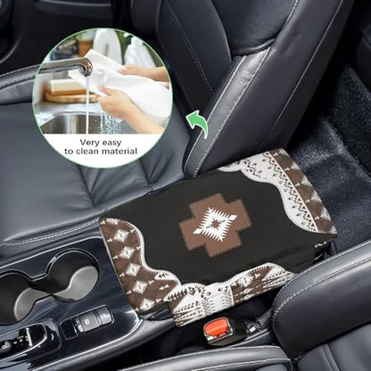 Southwest Aztec Black Brown Car Center Console Cover Comfortable Armrest Storage Box Mat Anti (Southwest Aztec Black Brown)