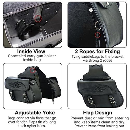 Naked Cowhide Leather Motorcycle Saddle Bags Throw Over Saddlebags