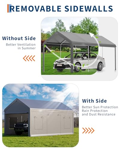 10x20 Ft. Metal Carport Garage with PE Fabric and Galvanized Steel Frame Outdoor Shelter for Cars (Gray / 10*20FT)