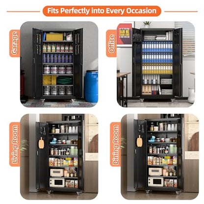 Garage Storage Cabinet with Wheels & Pegboard Doors (Black / 18"D x 34"W x 71"H)