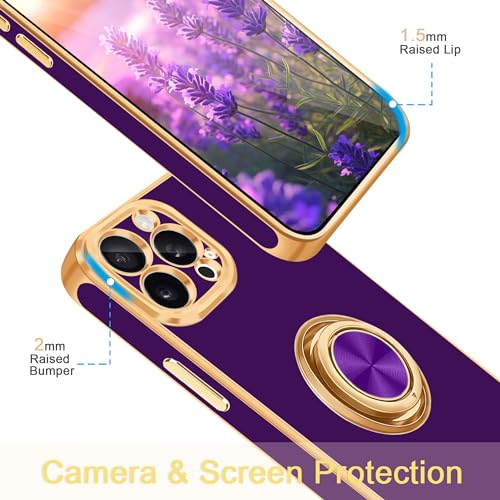 for iPhone 15 Pro Case 360° Rotatable Ring Holder Kickstand Shiny (For iPhone 15 Pro(6.1 inch,2023) / Deep Purple)