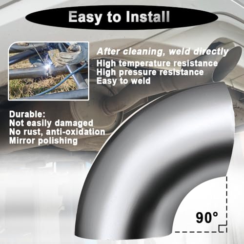 OD 1.5 Inch 90 Degree SS304 Stainless Steel Bend Tube Exhaust Elbow Pipe for Car Modified Exhaust System 1.5" Piping Silver Tone (1.5”)