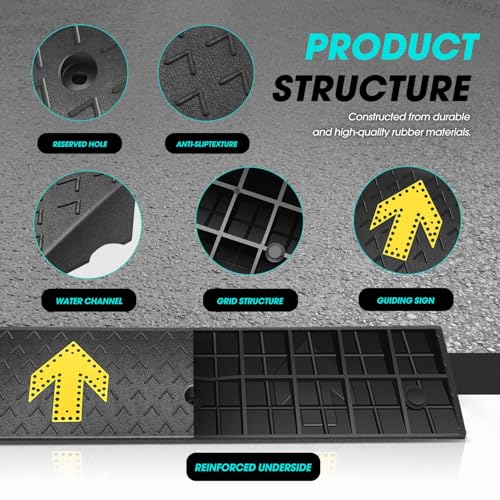 2pcs 3.1" Rise Rubber Arrow Curb Ramp Heavy Duty Loading Driveway Ramp Threshold Ramp 37.4" W x 9.1" D x 3.1" H for Loading Dock (3.1 in 2pcs w/Arrow)