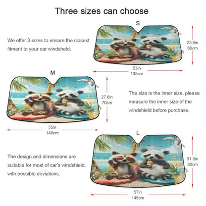 Car Windshield Sun Shade Raccoon Surfer and Sloth Panda Foldable Car Front Windshield Sunshade Blocks UV Rays Sun Visor Sun Heat Protection for Car Truck SUV to Keep Your Vehicle Cool (Medium / Raccoon Surfer and Sloth Panda)