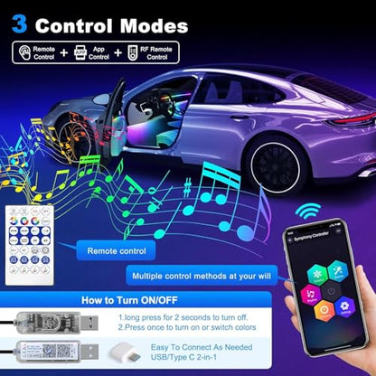 Dreamcolor Acrylic Interior Car LED Strip Light with USB (Dreamcolor 1 Light (47.24 inch))
