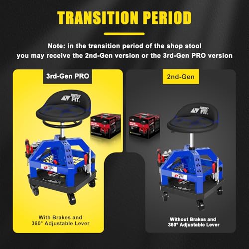 Rolling Shop Stool for Garage with Casters (Blue With Magnetic Tool Hold)