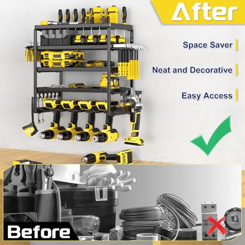 Power Tool Organizer Wall Mount (5-Tier 4 Drill Holders)