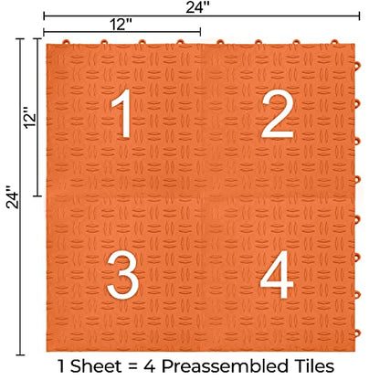 SnapLock GarageTrac 12"x12" Interlocking Garage Tiles (24 Pack / Orange)