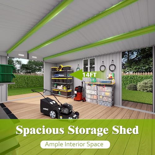 10x14 FT Outdoor Storage Shed with Window (Gray / 10x14ft)