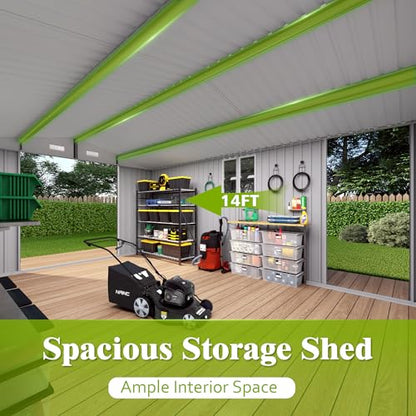 10x14 FT Outdoor Storage Shed with Window (Gray / 10x14ft)