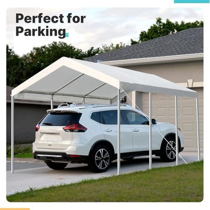 Carport Replacement Canopy Cover for Car Tent Top Garage Shelter Cover Tarp with Ball Bungees (White / 10' x 20')