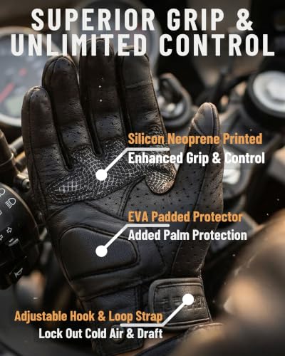 Goatskin Leather Touchscreen Motorcycle Gloves for Men (Updated,perforated / XX-Large)