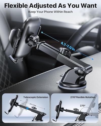 Military Grade Phone Holders for Your Car 【89+ LBS Strongest Suction & Metal Clip】 2026 Ultimate Car Phone Holder (Black)
