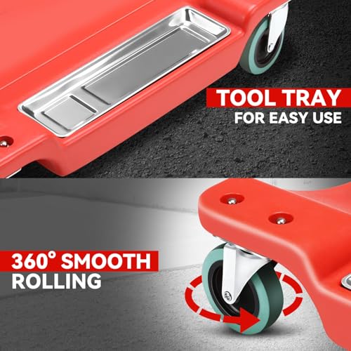 40 in Low Profile Car Rolling Mechanic Creeper (Red / 40" L (w/LED Light))