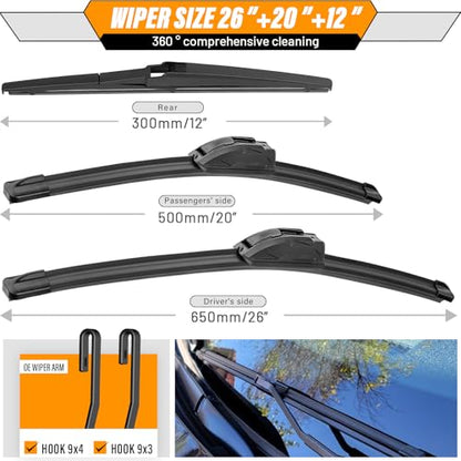 Windshield Wiper Blade Replacement for Toyota Highlander 2008 (26"+20"+12")