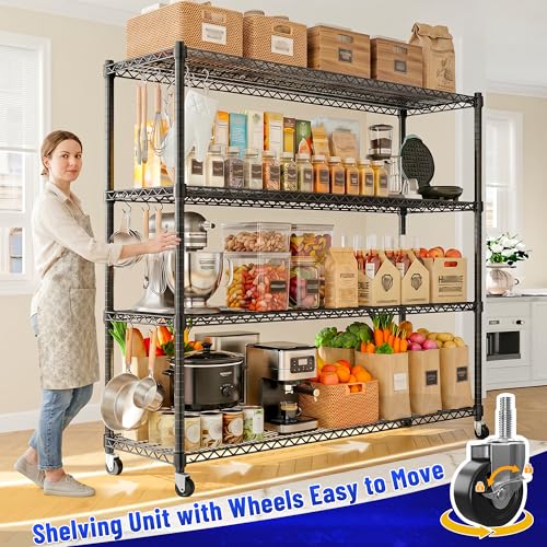 4 Tier Heavy Duty Shelving with Wheels (Black)
