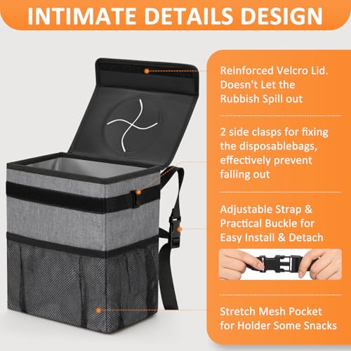 Car Trash Can with Lid Leak Proof Car Accessories for Women (3 Gallons / Grey)