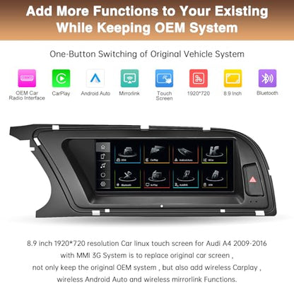 8.9 Inch Display Touchscreen for Audi A4 2009