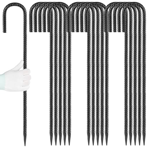 24 inches J Hook Rebar Stakes (24"x3/8"-16pcs / J Shape-Black)